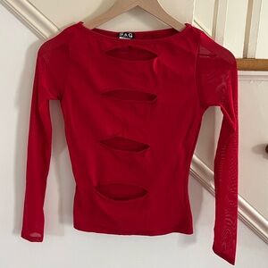 1990s Cherry Red Sheer Cutout Top
